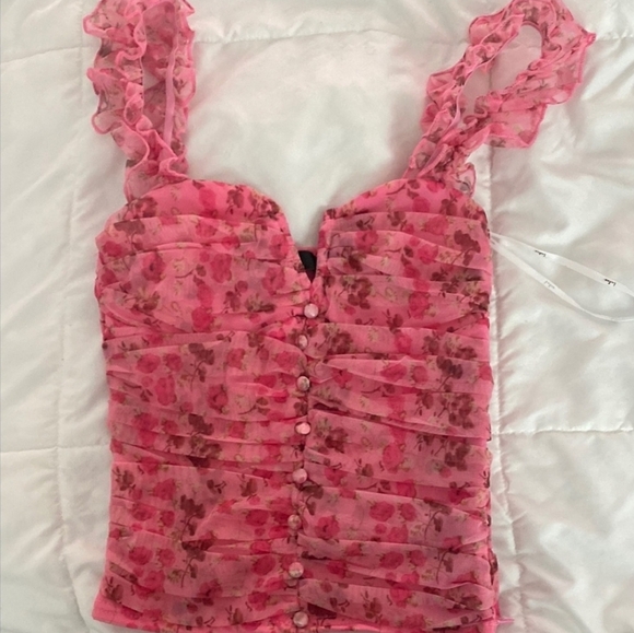 Lulus Tops - NWT Lulu's Pink Ruffled Ruched Tank Top
